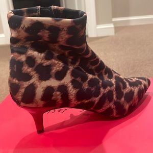 Leopard Print Kitten Heel Ankle Boots - Brown